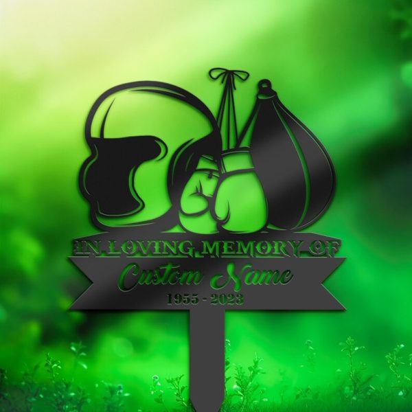 DINOZOZO Boxing Boxer Grave Marker Memorial Sign with Stake Sympathy Gifts for Loss of Loved One Custom Metal Signs
