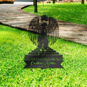 DINOZOZO Boy with Angel Wings Son Grave Marker Memorial Sign with Stake Sympathy Gifts for Loss of Loved One Custom Metal Signs4