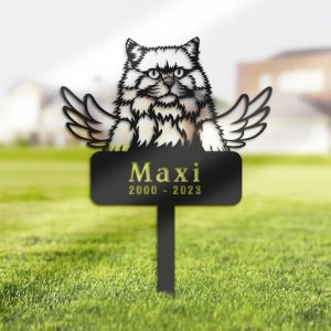 DINOZOZO British Longhair Cat Grave Marker Garden Stakes Cat Memorial Gift Cemetery Decor Custom Metal Signs