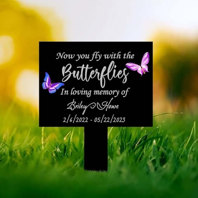 DINOZOZO Butterfly Mom Dad Grave Marker Fly with Butterflies Memorial Stake Sympathy Gifts Custom Metal Signs