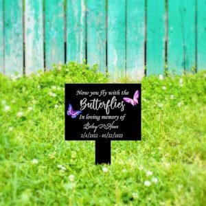 DINOZOZO Butterfly Mom Dad Grave Marker Fly with Butterflies Memorial Stake Sympathy Gifts Custom Metal Signs4