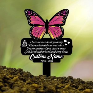 DINOZOZO Butterfly Mom Dad Grave Marker Those We Love Dont Go Away Memorial Stake Sympathy Gifts Custom Metal Signs1