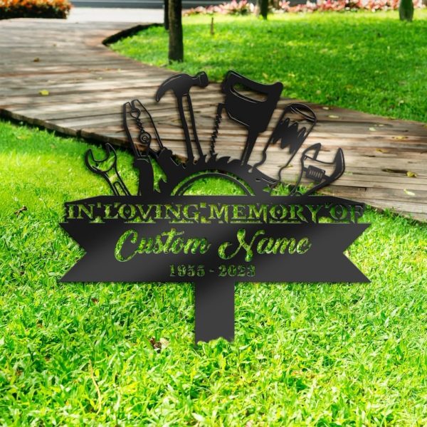 DINOZOZO Carpenter Tools Handyman Grave Marker Memorial Sign with Stake Sympathy Gifts for Loss of Loved One Custom Metal Signs