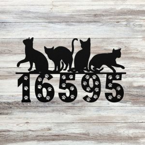 DINOZOZO Cat Paw Address Sign House Number Plaque Custom Metal Signs2