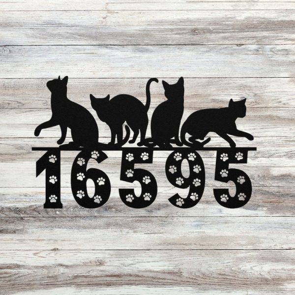 DINOZOZO Cat Paw Address Sign House Number Plaque Custom Metal Signs