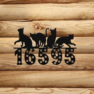 DINOZOZO Cat Paw Address Sign House Number Plaque Custom Metal Signs3
