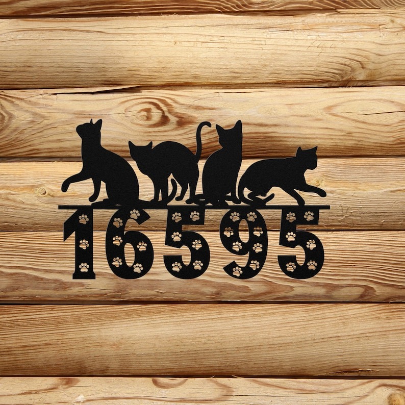 DINOZOZO Cat Paw Address Sign House Number Plaque Custom Metal Signs3