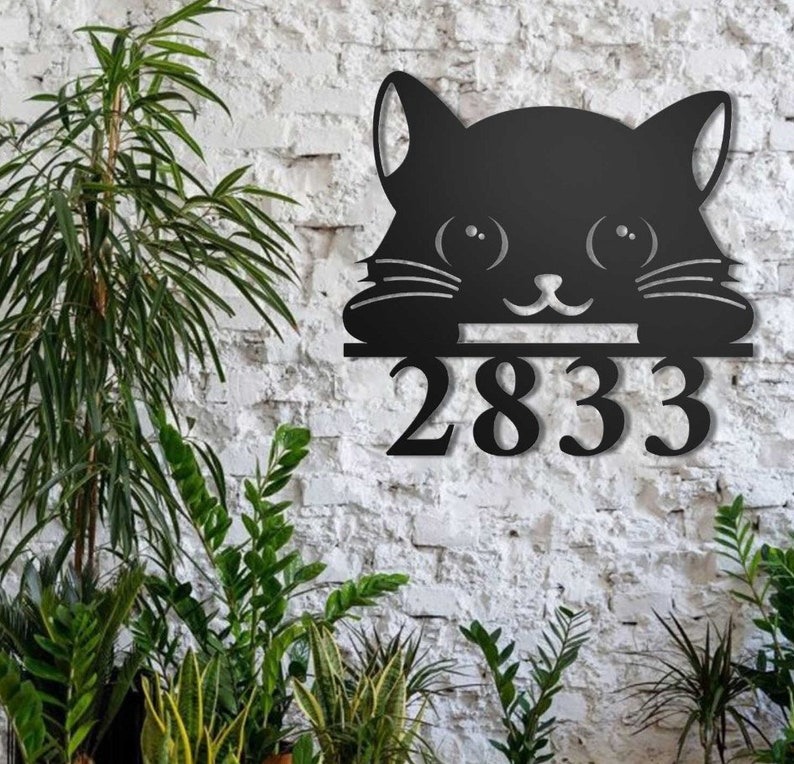 DINOZOZO Cat Welcome Address Sign House Number Plaque Custom Metal Signs2