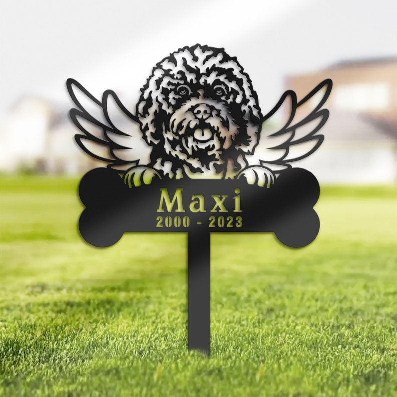 DINOZOZO Cavapoo Dog Grave Marker Garden Stakes Dog Memorial Gift Cemetery Decor Custom Metal Signs