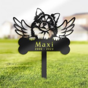 DINOZOZO Chihuahua Long haired Dog Grave Marker Garden Stakes Dog Memorial Gift Cemetery Decor Custom Metal Signs2