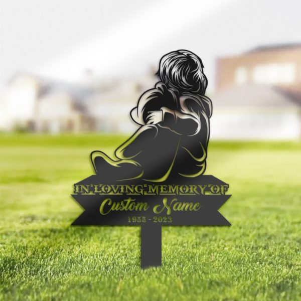DINOZOZO Child Sitting with Teddy Bear Son Grave Marker Memorial Sign with Stake Sympathy Gifts for Loss of Loved One Custom Metal Signs