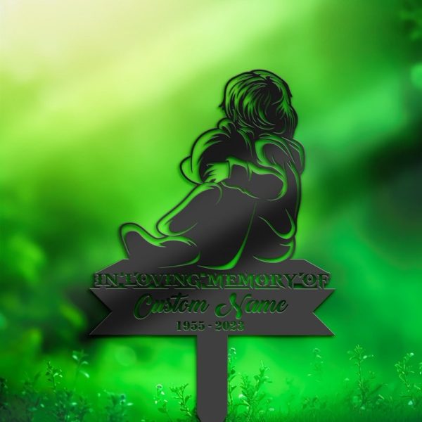 DINOZOZO Child Sitting with Teddy Bear Son Grave Marker Memorial Sign with Stake Sympathy Gifts for Loss of Loved One Custom Metal Signs