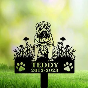 DINOZOZO Chinese Shar Pei Dog Grave Marker Garden Stakes Dog Sympathy Gift Cemetery Decor Memorial Custom Metal Signs
