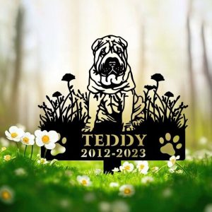 DINOZOZO Chinese Shar Pei Dog Grave Marker Garden Stakes Dog Sympathy Gift Cemetery Decor Memorial Custom Metal Signs2