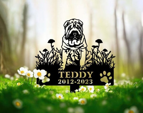 DINOZOZO Chinese Shar-Pei Dog Grave Marker Garden Stakes Dog Sympathy Gift Cemetery Decor Memorial Custom Metal Signs
