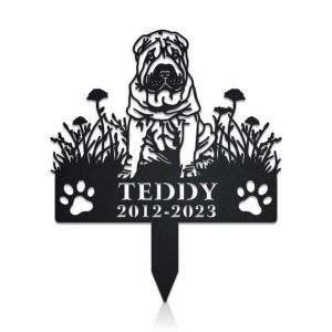 DINOZOZO Chinese Shar Pei Dog Grave Marker Garden Stakes Dog Sympathy Gift Cemetery Decor Memorial Custom Metal Signs3