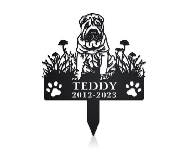 DINOZOZO Chinese Shar-Pei Dog Grave Marker Garden Stakes Dog Sympathy Gift Cemetery Decor Memorial Custom Metal Signs