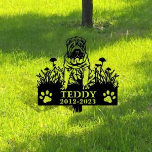 DINOZOZO Chinese Shar Pei Dog Grave Marker Garden Stakes Dog Sympathy Gift Cemetery Decor Memorial Custom Metal Signs4