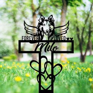 DINOZOZO Collie Dog Grave Marker Garden Stakes Forever Loved Dog Memorial Gift Cemetery Decor Custom Metal Signs