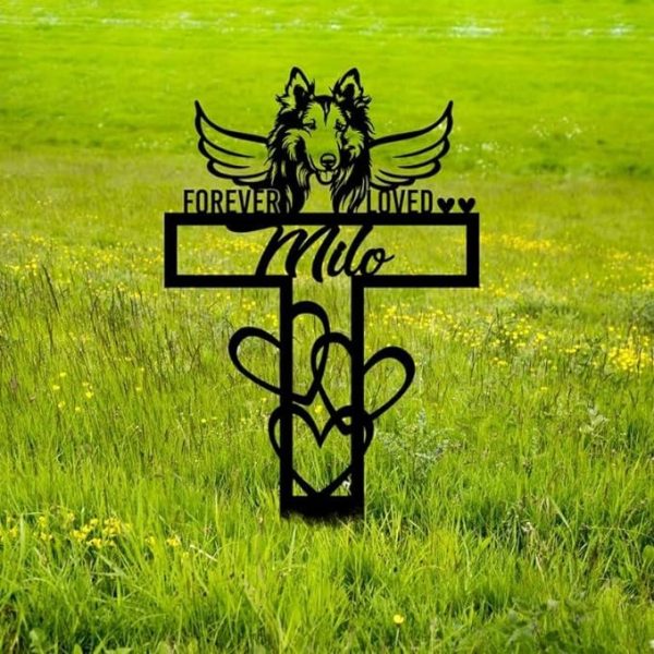 DINOZOZO Collie Dog Grave Marker Garden Stakes Forever Loved Dog Memorial Gift Cemetery Decor Custom Metal Signs