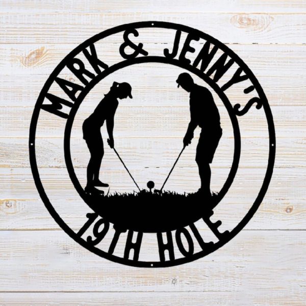 DINOZOZO Couple’s Golf Monogram 19th Hole Custom Metal Signs