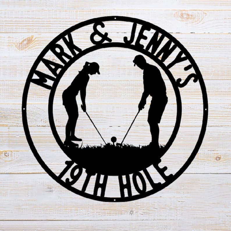 DINOZOZO Couples Golf Monogram 19th Hole Custom Metal Signs