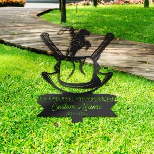 DINOZOZO Cowboy Grave Marker Memorial Sign with Stake Sympathy Gifts for Loss of Loved One Custom Metal Signs4