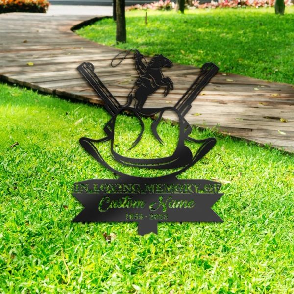 DINOZOZO Cowboy Grave Marker Memorial Sign with Stake Sympathy Gifts for Loss of Loved One Custom Metal Signs