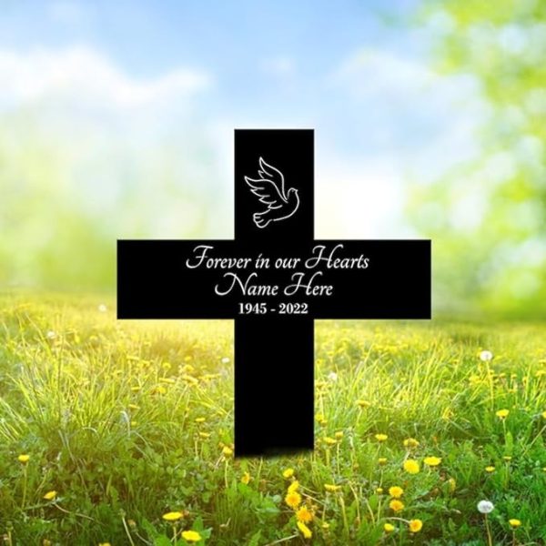 DINOZOZO Cross Dove Mom Dad Grave Marker Forever in Our Heart Memorial Stake Sympathy Gifts Custom Metal Signs