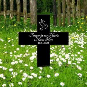 DINOZOZO Cross Dove Mom Dad Grave Marker Forever in Our Heart Memorial Stake Sympathy Gifts Custom Metal Signs3