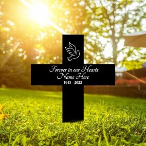 DINOZOZO Cross Dove Mom Dad Grave Marker Forever in Our Heart Memorial Stake Sympathy Gifts Custom Metal Signs4