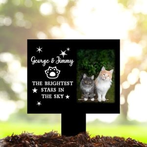 DINOZOZO Custom Cat Photo The Brightest Stars in The Sky Pet Grave Marker Garden Stakes Pet Memorial Gift Custom Metal Signs4