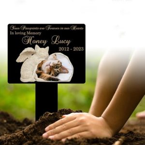 DINOZOZO Custom Cat Photo Your Pawprints Are Forever In Our Hearts Cat Grave Marker Garden Stakes Cat Memorial Gift Custom Metal Signs3