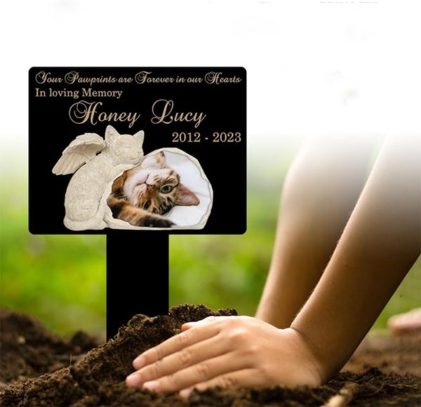DINOZOZO Custom Cat Photo Your Pawprints Are Forever In Our Hearts Cat Grave Marker Garden Stakes Cat Memorial Gift Custom Metal Signs