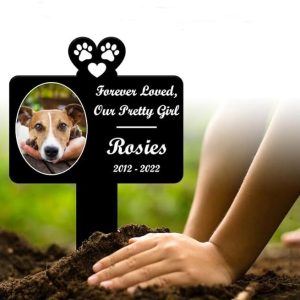 DINOZOZO Custom Dog Cat Forever Loved Pet Grave Marker Garden Stakes Pet Memorial Gift Custom Metal Signs2