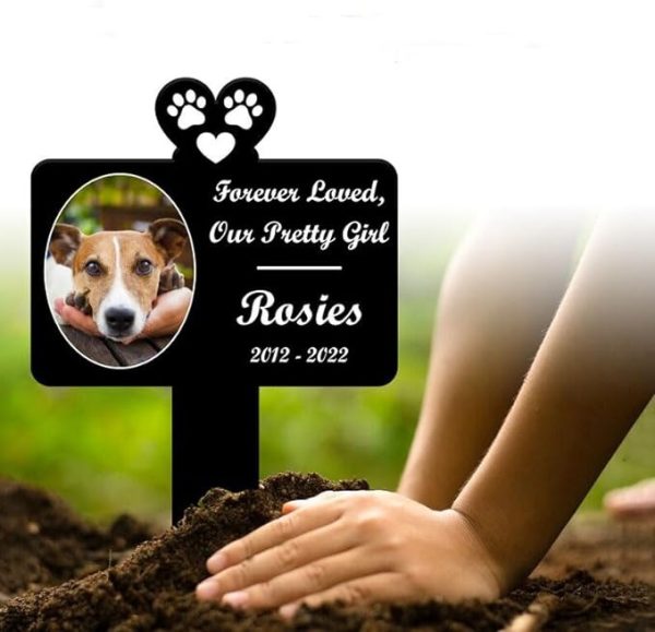 DINOZOZO Custom Dog Cat Forever Loved Pet Grave Marker Garden Stakes Pet Memorial Gift Custom Metal Signs
