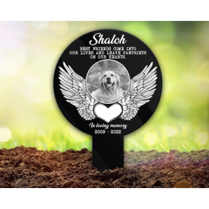 DINOZOZO Custom Dog Cat Photo Angel Wings Pet Grave Marker Garden Stakes Pet Memorial Gift Custom Metal Signs 1