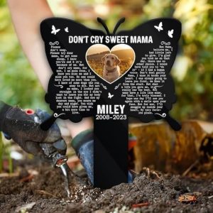 DINOZOZO Custom Dog Cat Photo Butterfly Dont Cry Sweet Mama Pet Grave Marker Garden Stakes Pet Memorial Gift Custom Metal Signs2