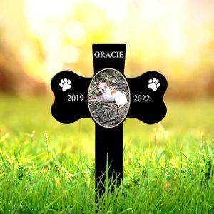 DINOZOZO Custom Dog Cat Photo Cross Dog Bone Dog Grave Marker Garden Stakes Dog Memorial Gift Custom Metal Signs2