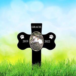 DINOZOZO Custom Dog Cat Photo Cross Dog Bone Dog Grave Marker Garden Stakes Dog Memorial Gift Custom Metal Signs3