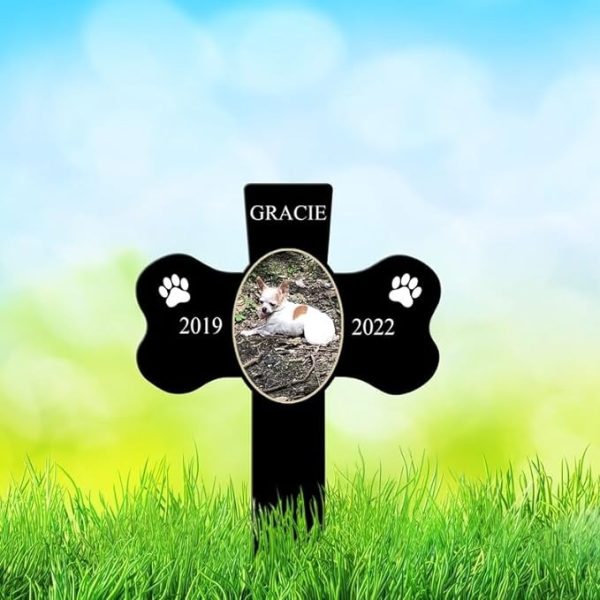 DINOZOZO Custom Dog Cat Photo Cross Dog Bone Dog Grave Marker Garden Stakes Dog Memorial Gift Custom Metal Signs