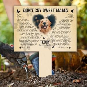 DINOZOZO Custom Dog Cat Photo Dont Cry Sweet Mama Pet Grave Marker Garden Stakes Pet Memorial Gift Custom Metal Signs2