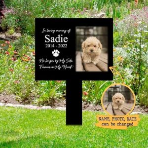 DINOZOZO Custom Dog Cat Photo No Longer by My Side Pet Grave Marker Garden Stakes Pet Memorial Gift Custom Metal Signs2
