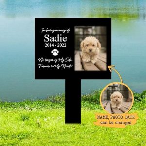 DINOZOZO Custom Dog Cat Photo No Longer by My Side Pet Grave Marker Garden Stakes Pet Memorial Gift Custom Metal Signs3