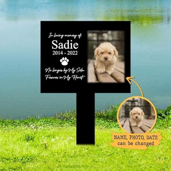 DINOZOZO Custom Dog Cat Photo No Longer by My Side Pet Grave Marker Garden Stakes Pet Memorial Gift Custom Metal Signs