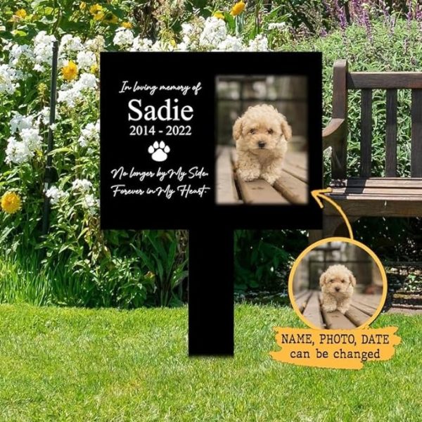 DINOZOZO Custom Dog Cat Photo No Longer by My Side Pet Grave Marker Garden Stakes Pet Memorial Gift Custom Metal Signs