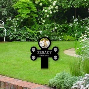 DINOZOZO Custom Dog Cat Photo Pet Bone Shape Pet Grave Marker Garden Stakes Pet Memorial Gift Custom Metal Signs1