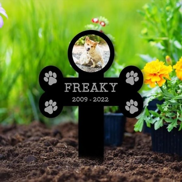 DINOZOZO Custom Dog Cat Photo Pet Bone Shape Pet Grave Marker Garden Stakes Pet Memorial Gift Custom Metal Signs