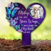 DINOZOZO Custom Dog Cat Photo Purple Butterfly Your Wings Were Ready But My Heart Was Not Pet Grave Marker Garden Stakes Pet Memorial Gift Custom Metal Signs