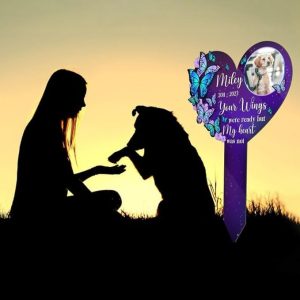 DINOZOZO Custom Dog Cat Photo Purple Butterfly Your Wings Were Ready But My Heart Was Not Pet Grave Marker Garden Stakes Pet Memorial Gift Custom Metal Signs3